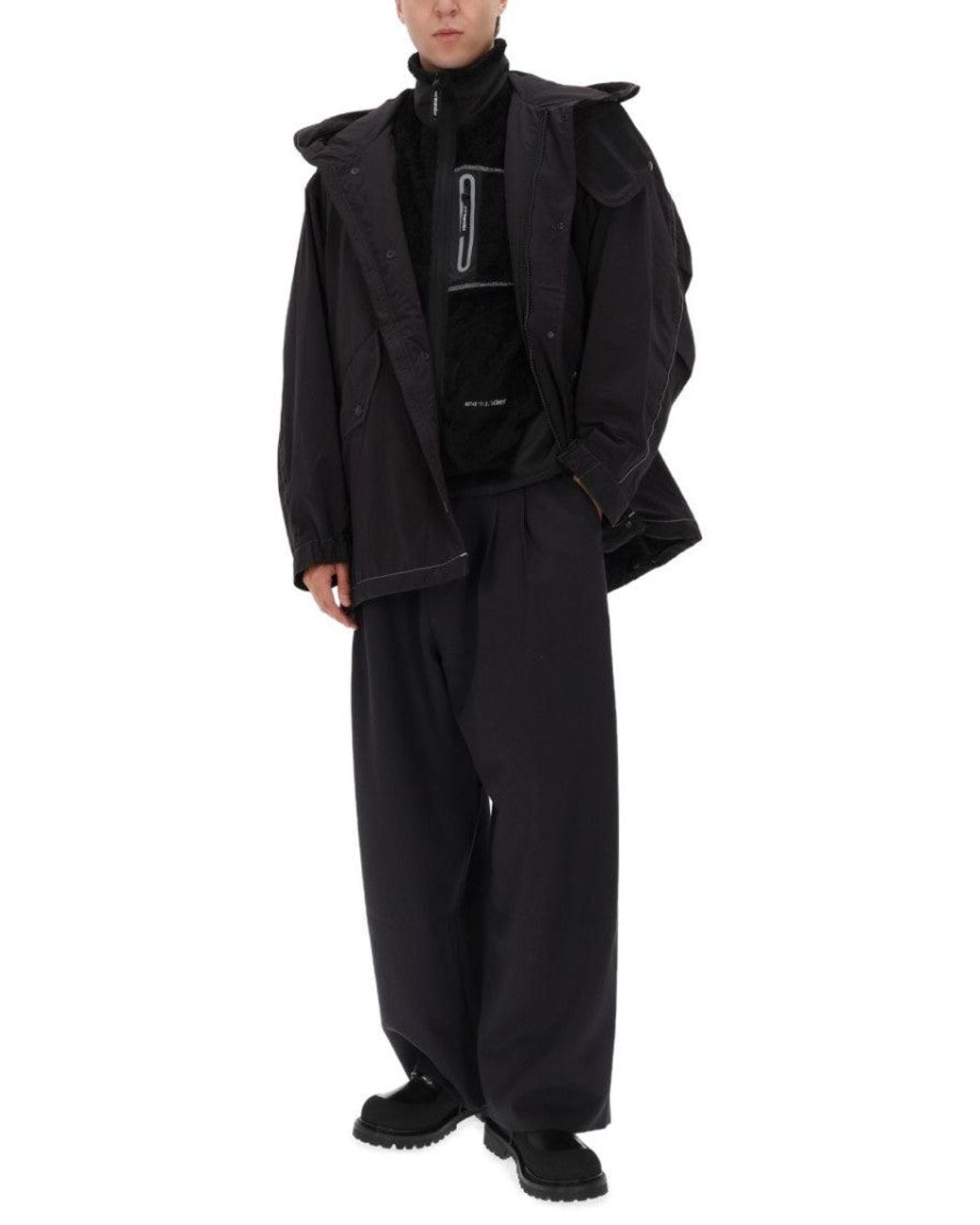 And Wander Black Logo Hood Jacket for men
