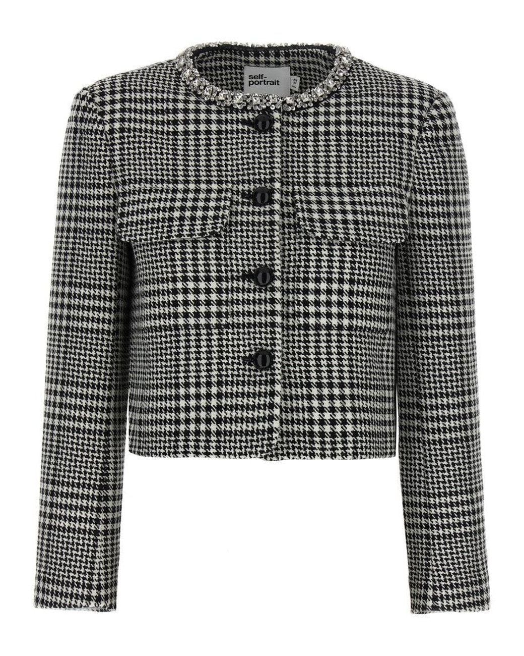 Self-Portrait Black 'Houndstooth Crystal Trim' Blazer