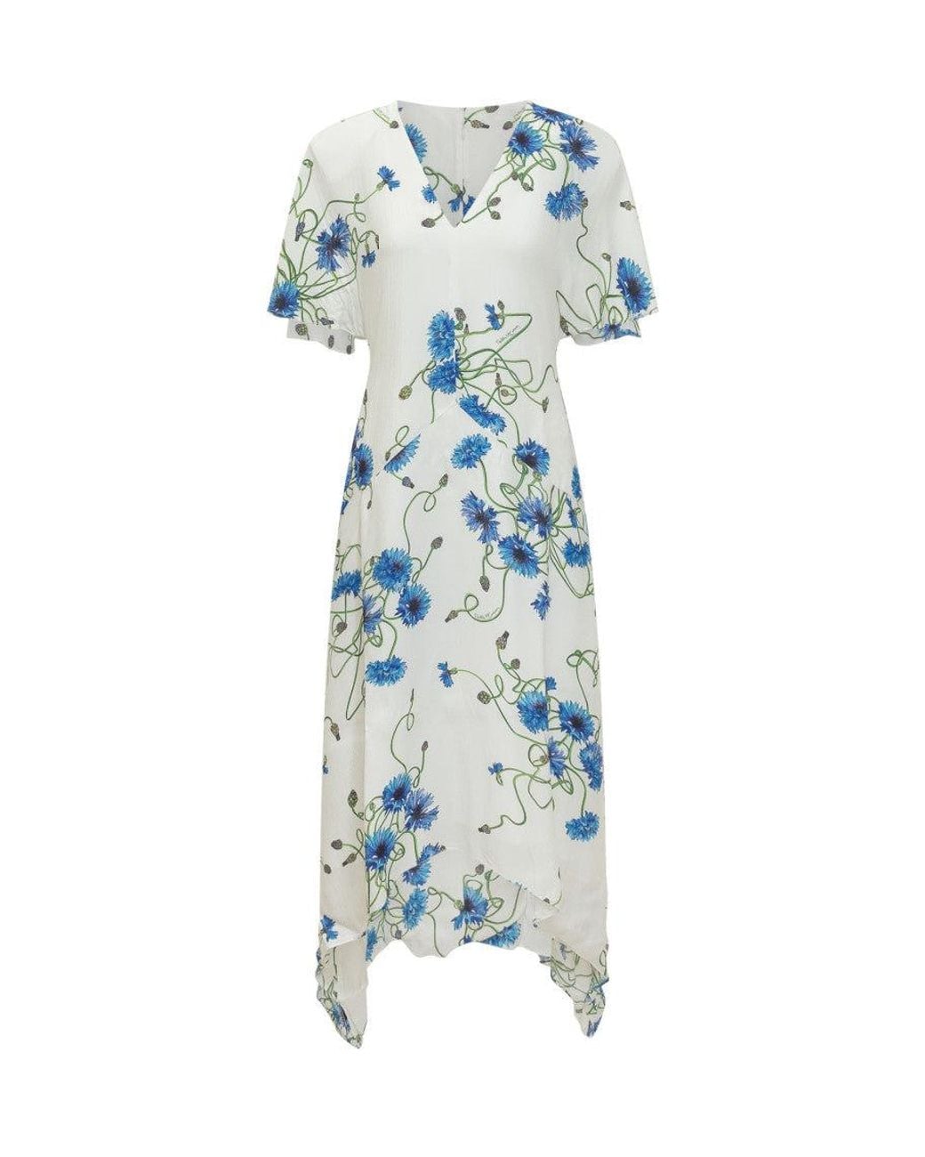 Stella McCartney Blue Floral V Neck Midi Dress