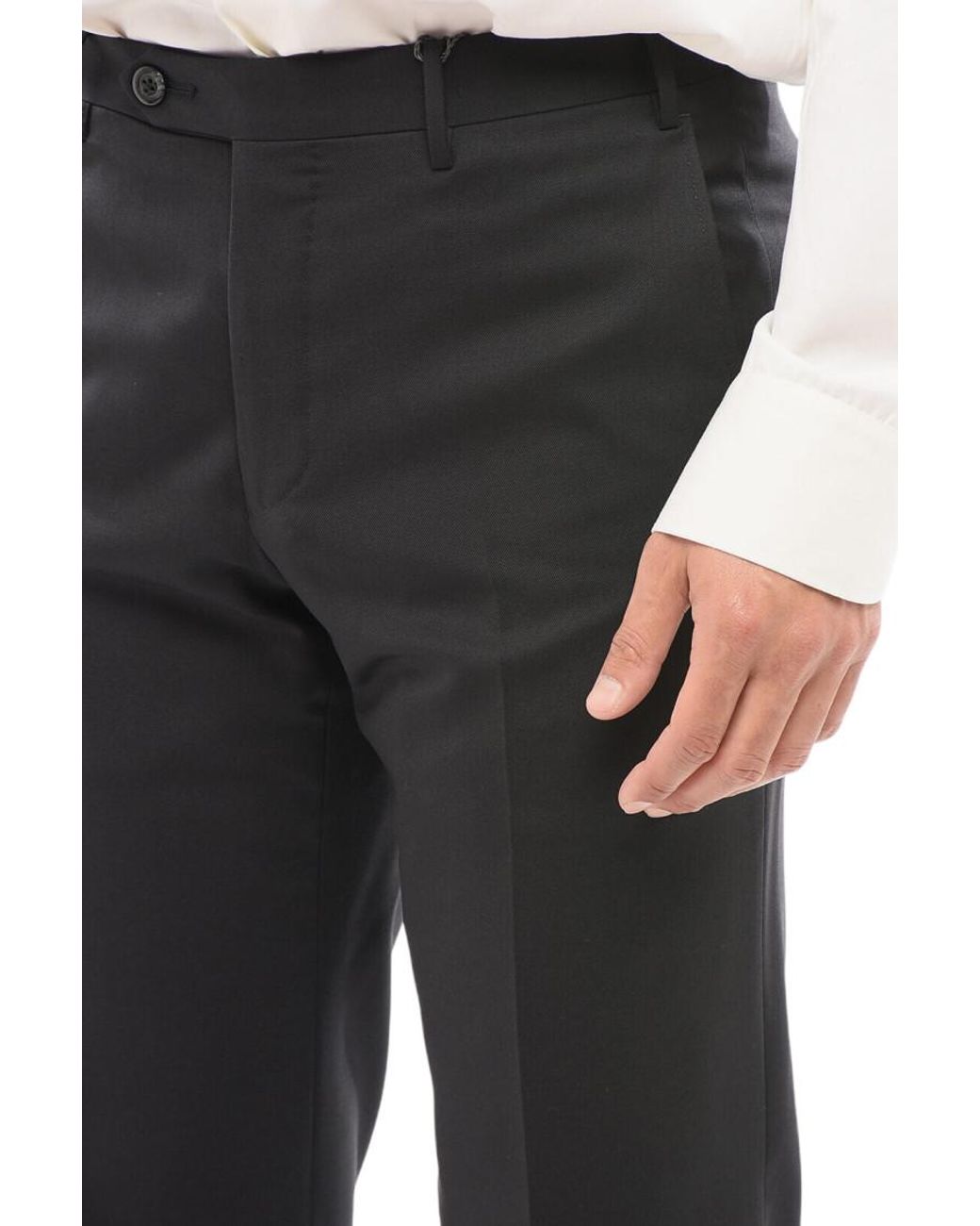Corneliani Black Flat Front Pants for men