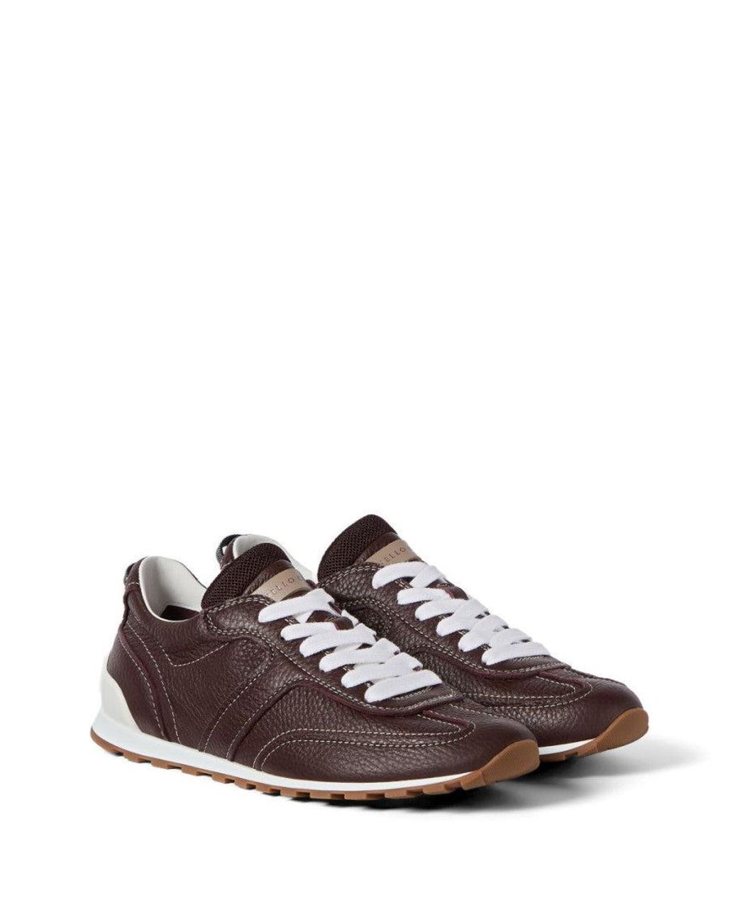 Brunello Cucinelli Brown Grained Soft Leather Runners With Shiny Loops