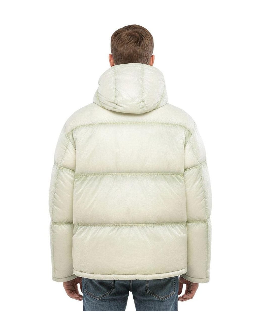 DIESEL White Quilted Hood Jacket for men