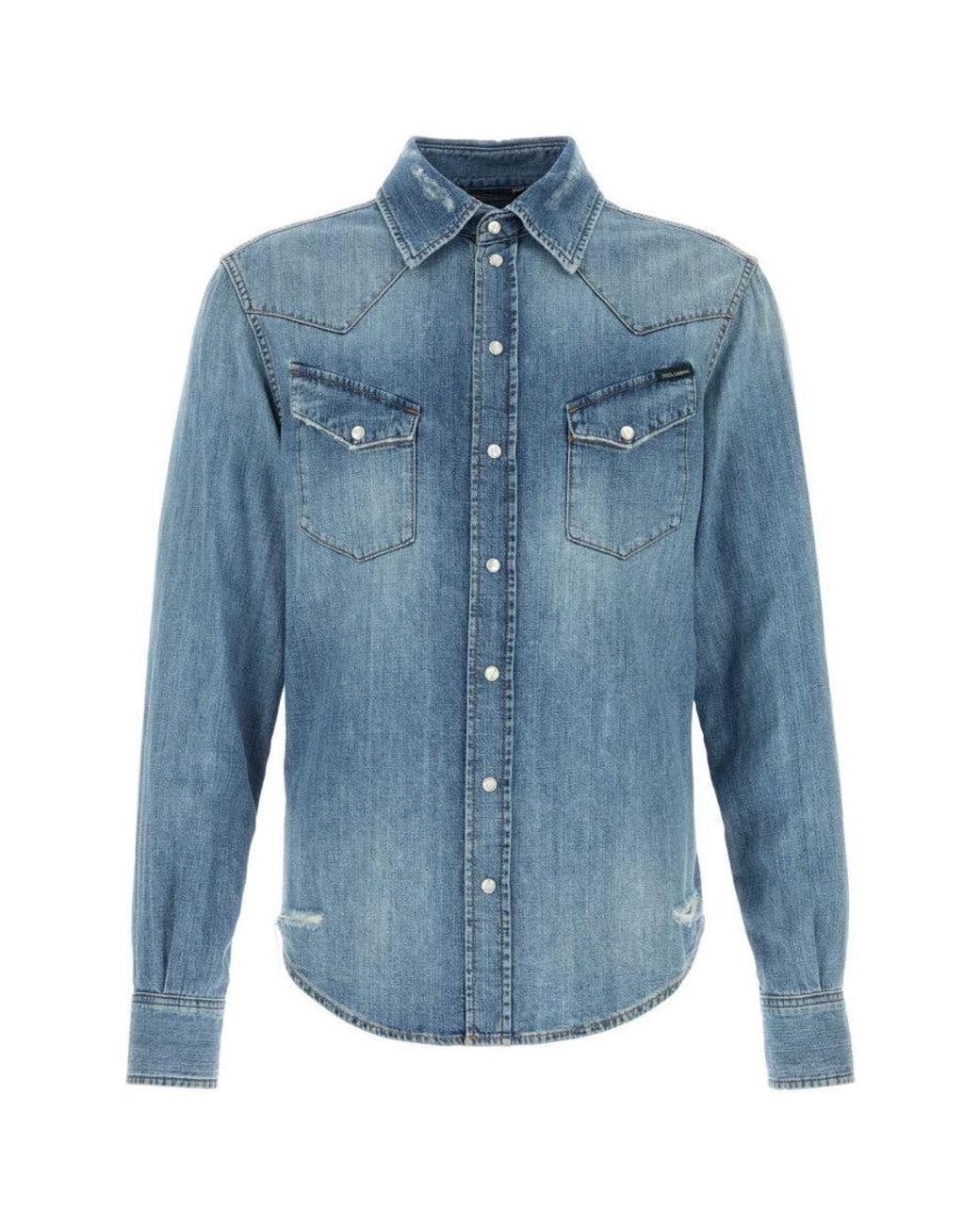 Dolce & Gabbana Blue Regular Distressed Shirt for men