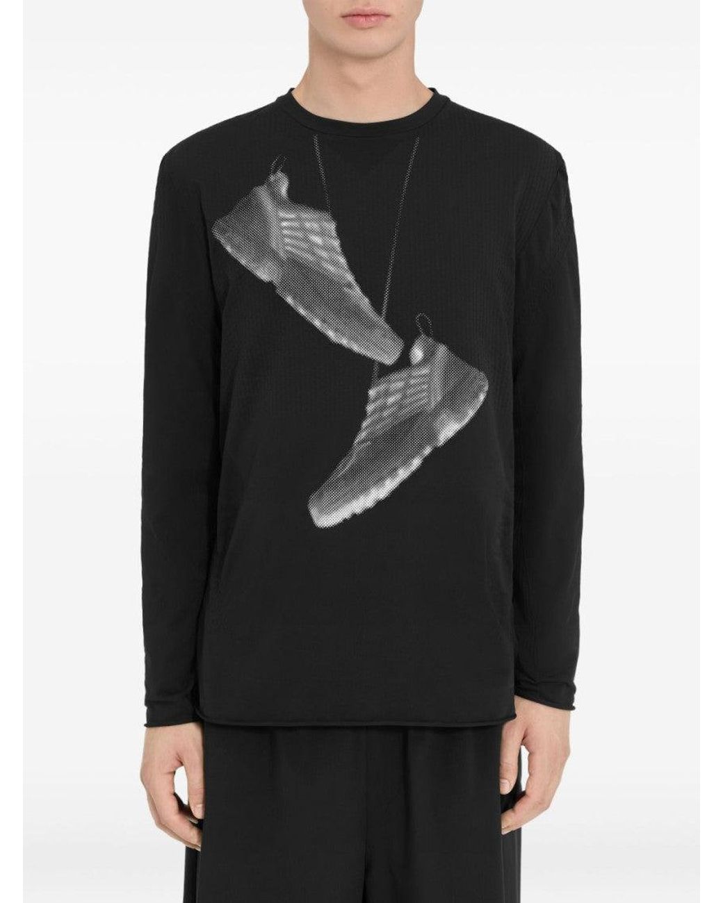 MM6 by Maison Margiela Black Roundneck Graphic T-Shirt for men