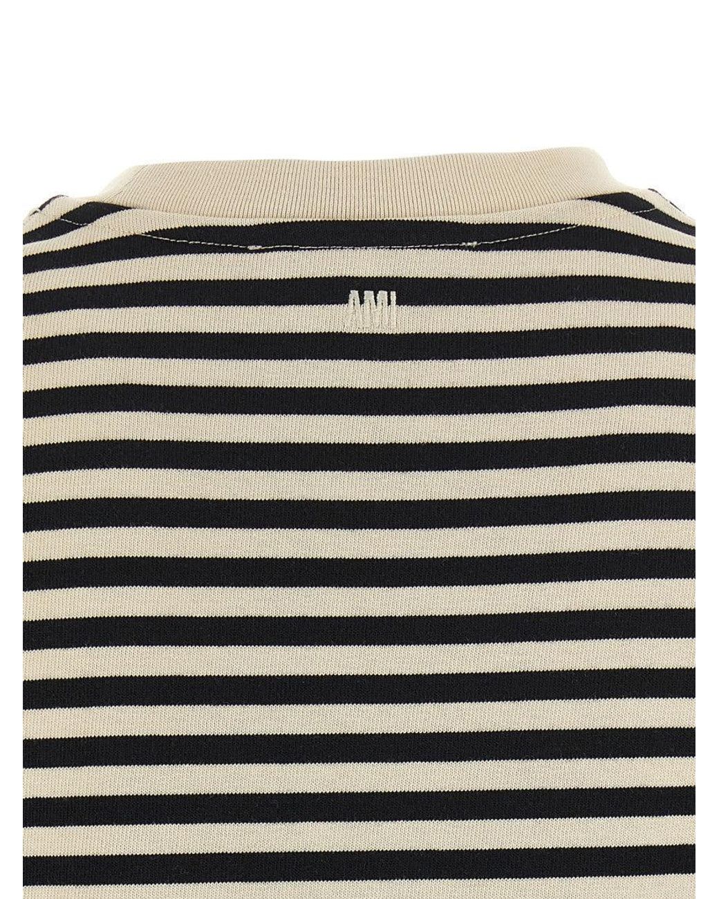 AMI Black Stripes Crew Neck T-Shirt for men