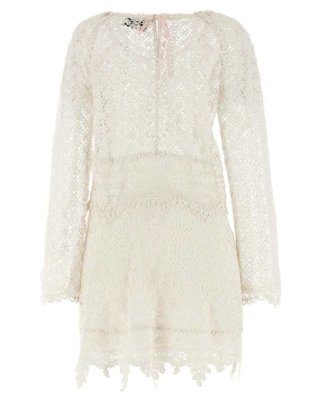 Isabel Marant White Crew Neck Lace Pattern Mini Dress