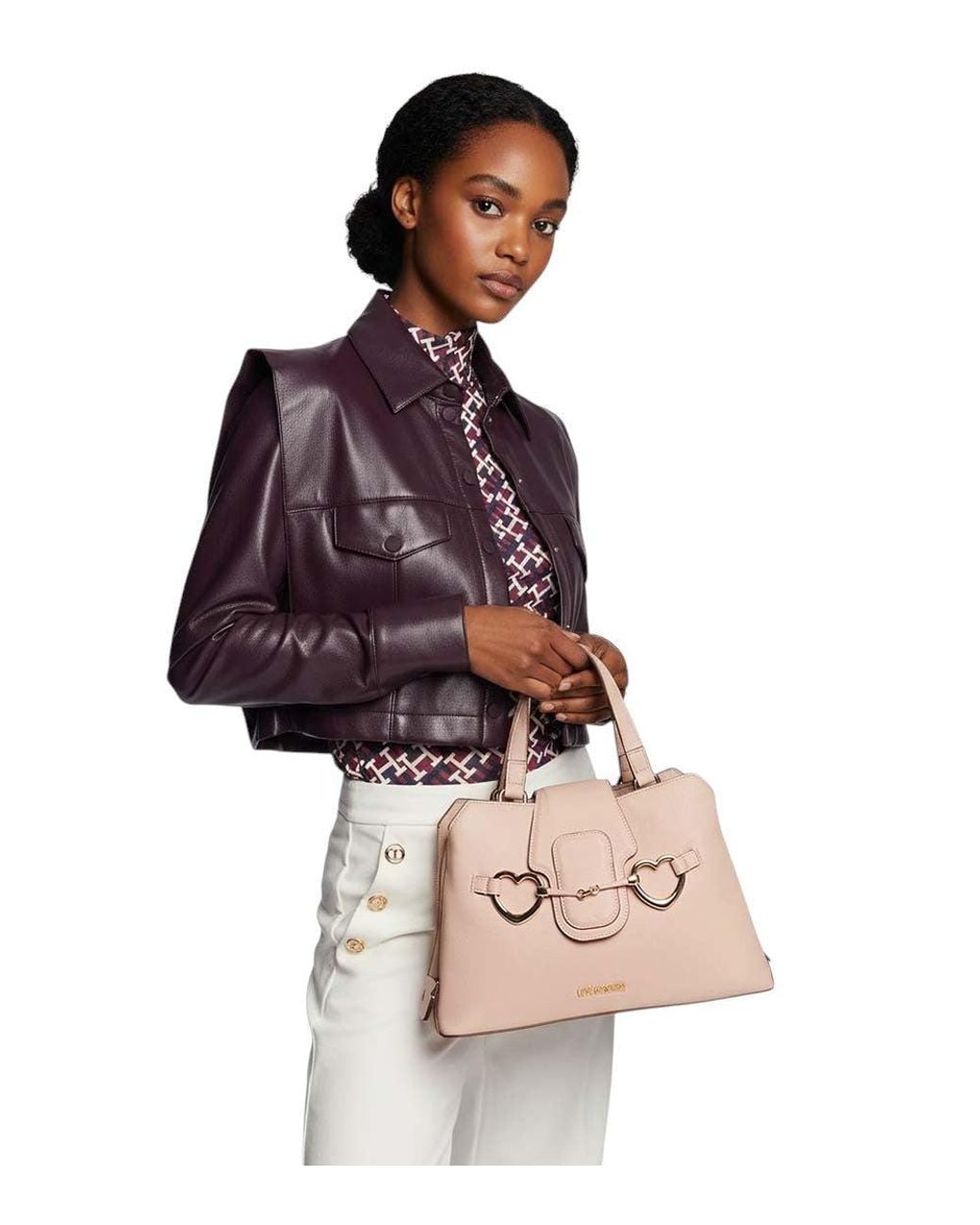 Love Moschino Pink Heart Logo Medium Satchel