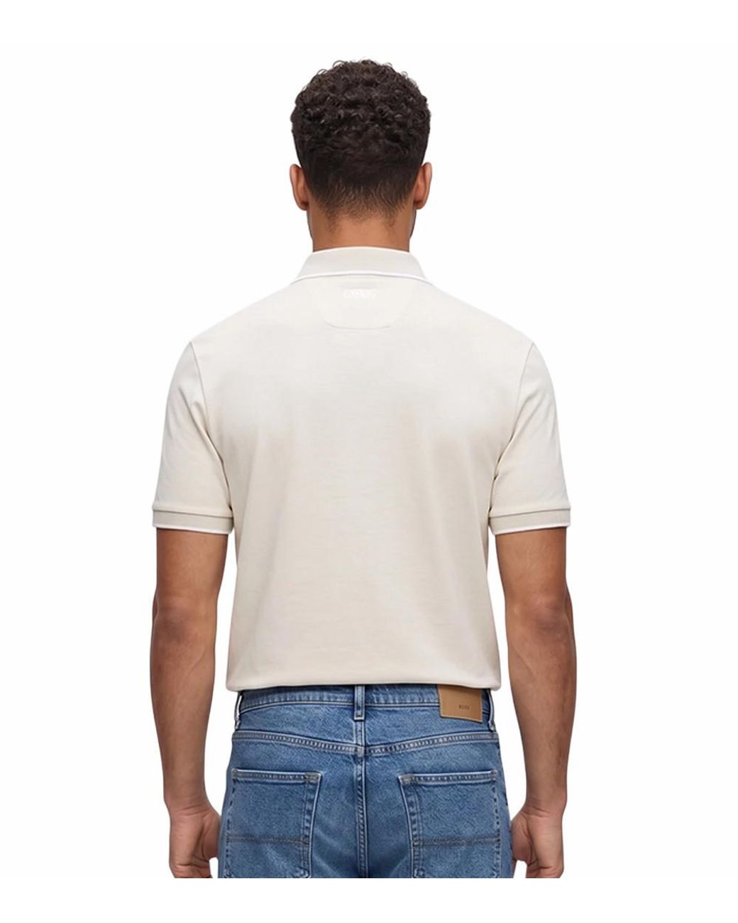 Boss White Solid Shirt Collar Polo for men