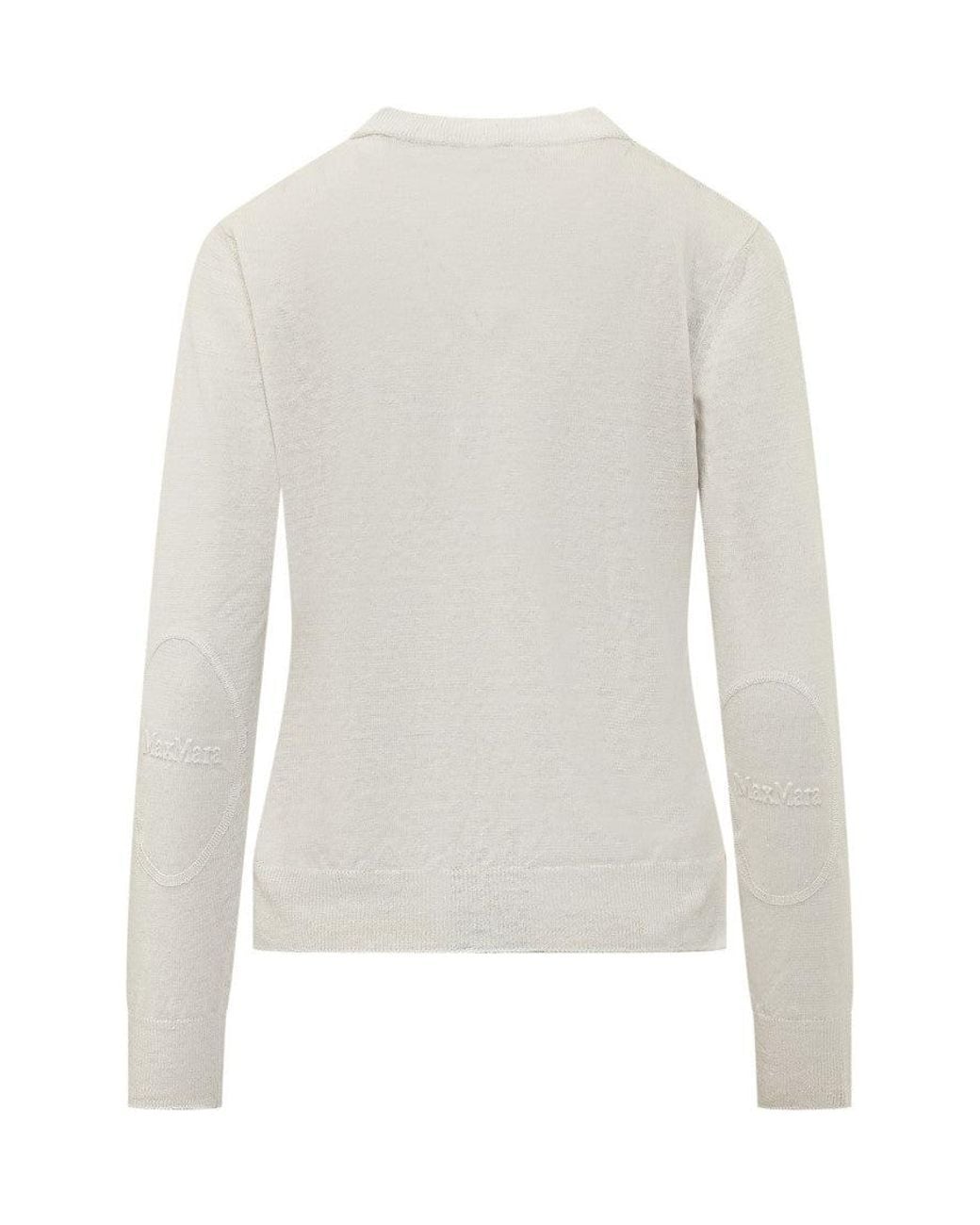 Max Mara White Solid Crew Neck Sweater