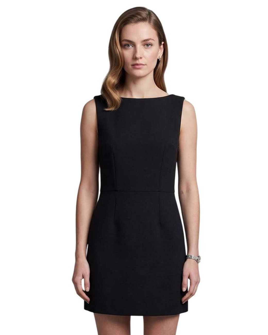 Prada Black Solid Boat Neck Mini Dress