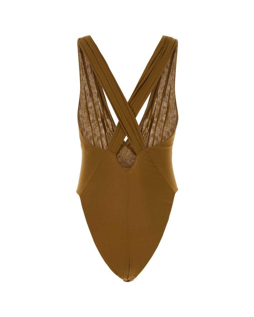 Saint Laurent Brown Stretch Silk Bodysuit
