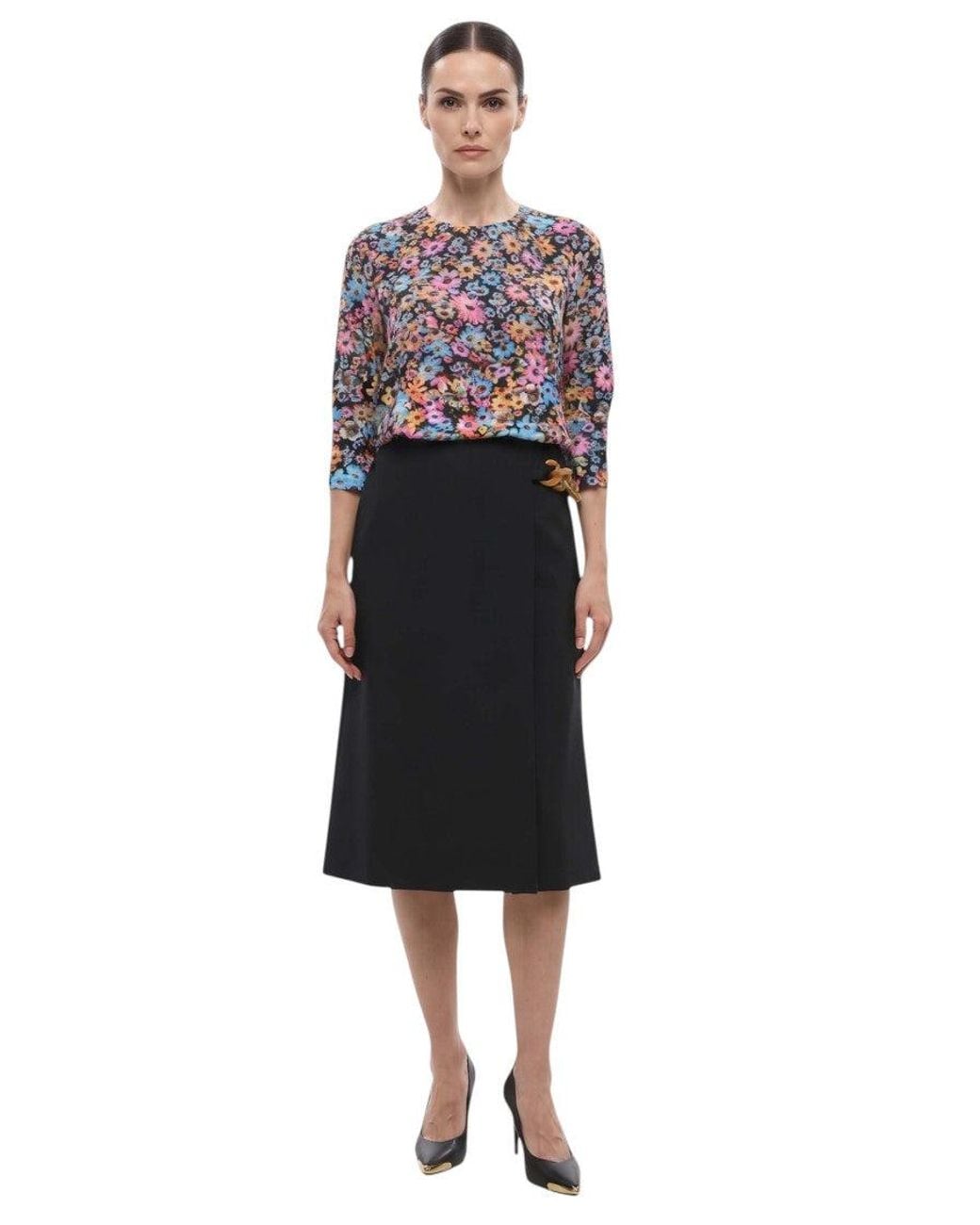 Stella McCartney Black Solid Midi Skirt