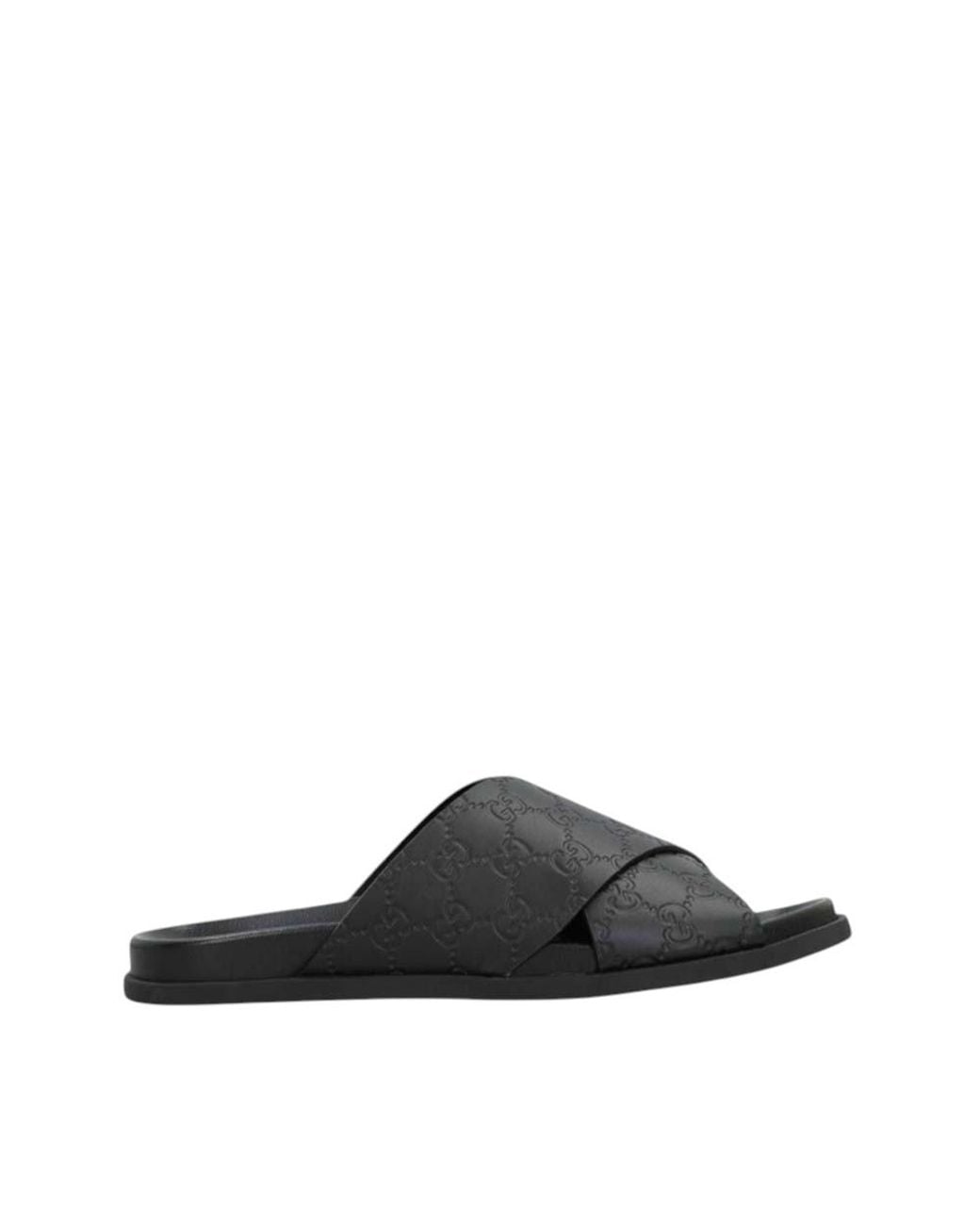 Gucci Black Logo Leather Slides for men