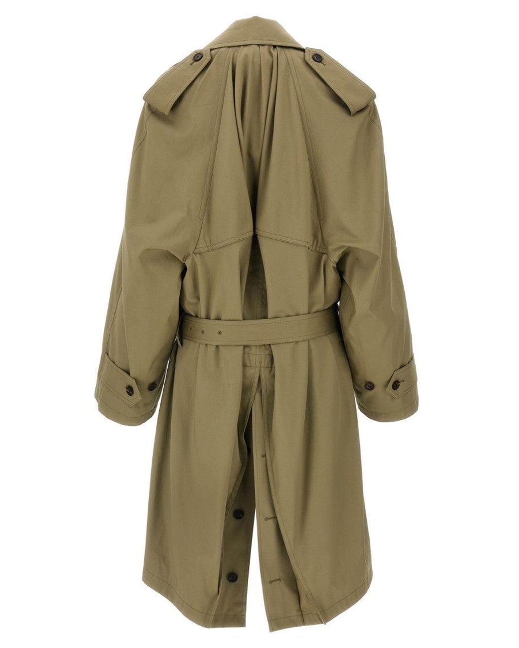 Balenciaga Green Draped Neck Double-Breasted Trench Coat