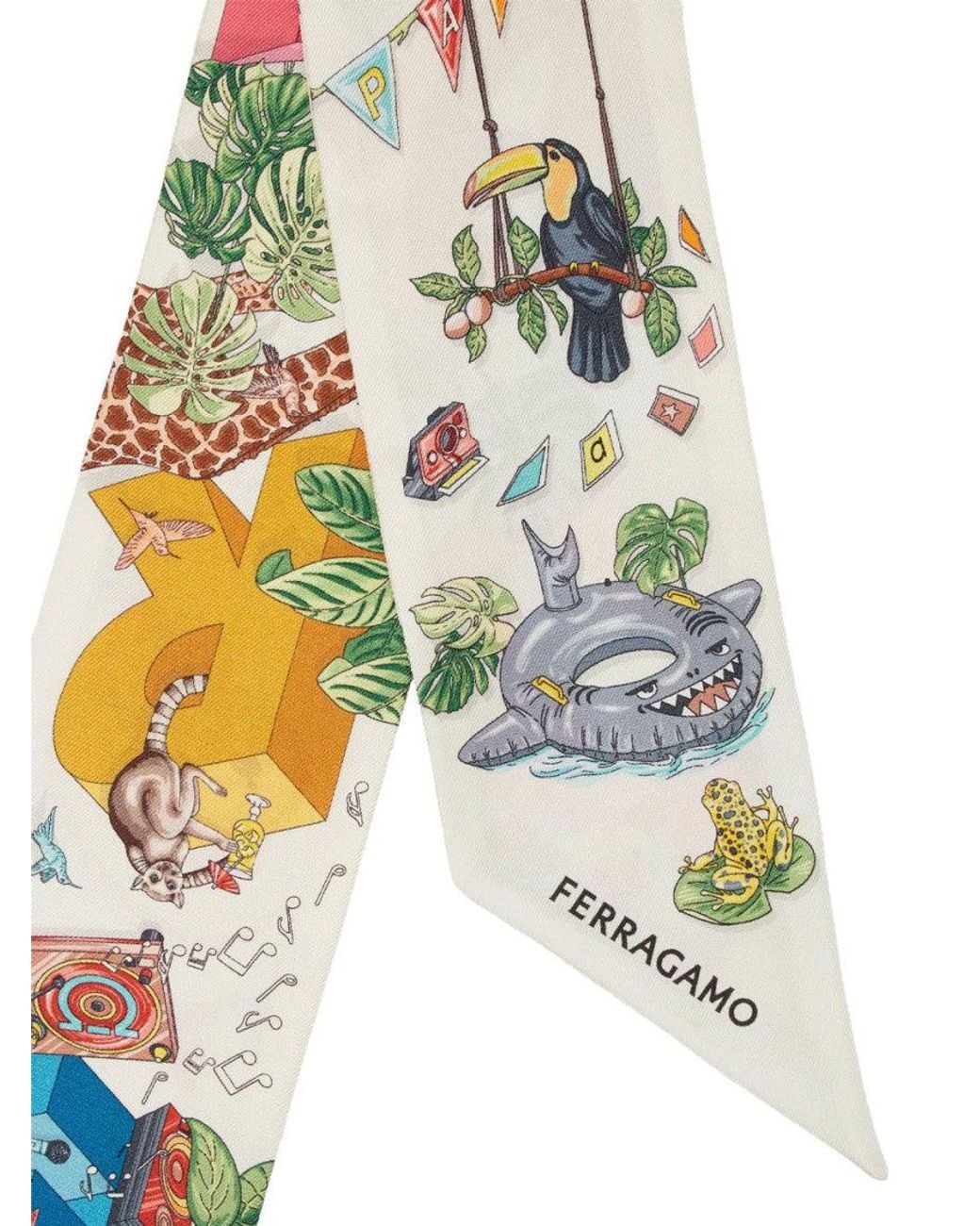 Ferragamo White Printed Bandana Scarf