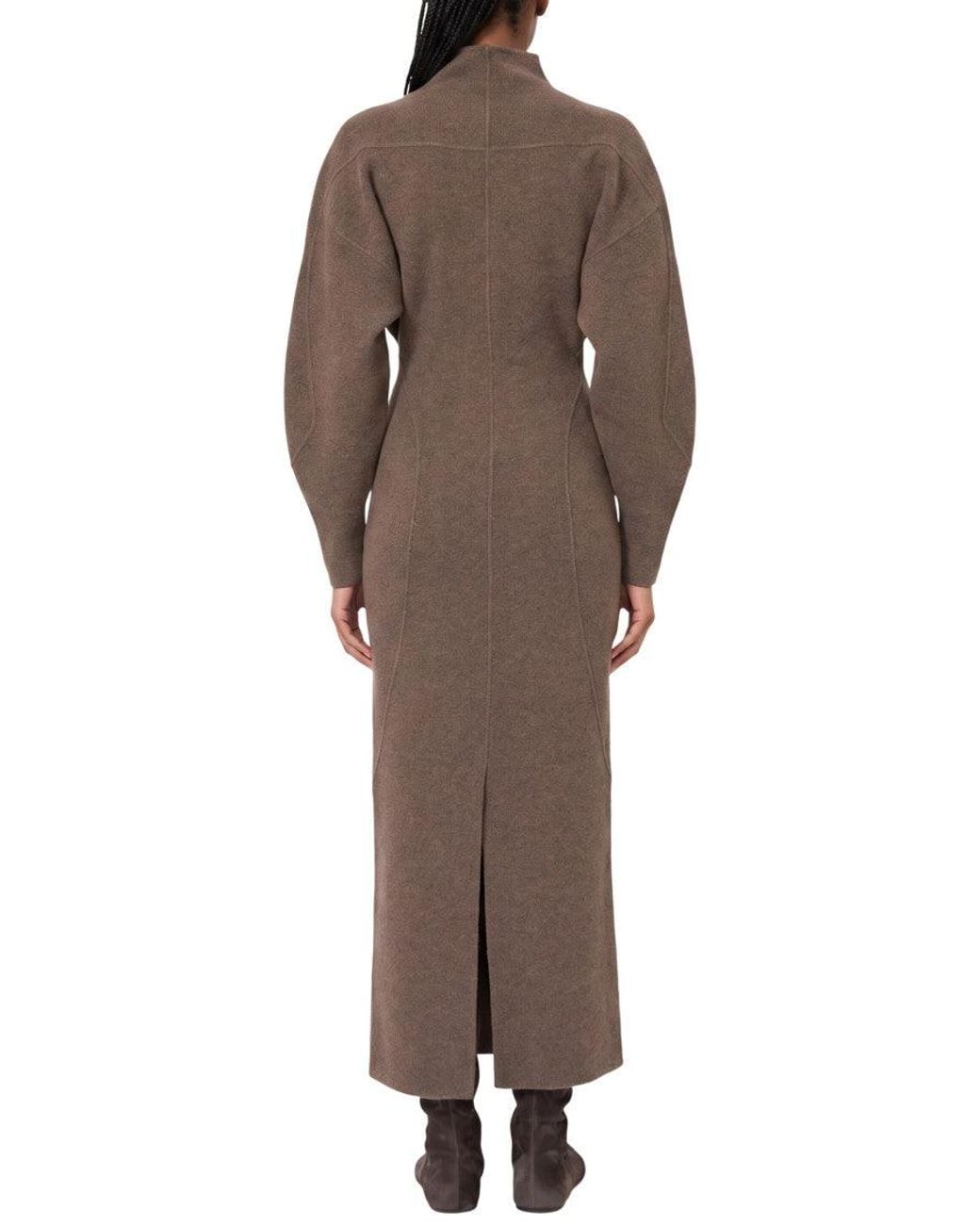 Max Mara Brown Mock Collar Maxi Dress