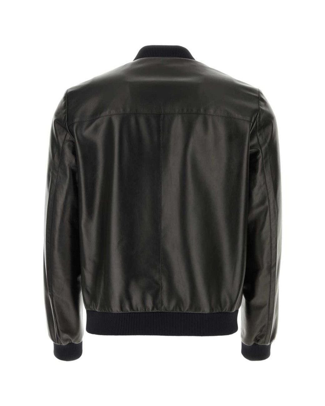 Prada Black Triangle Logo Leather Reversible Bomber Jacket for men
