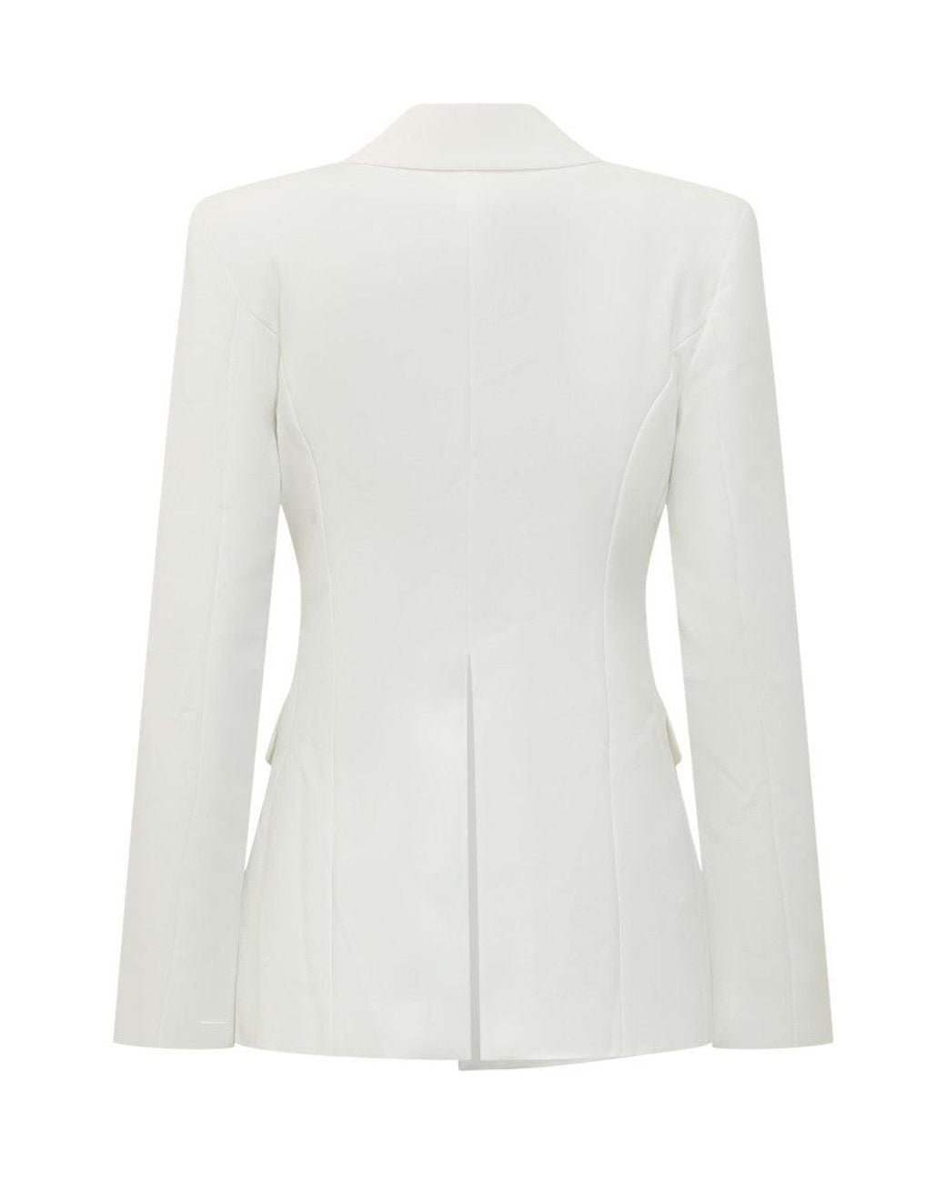 Pinko White Solid Shawl Lapel Blazer