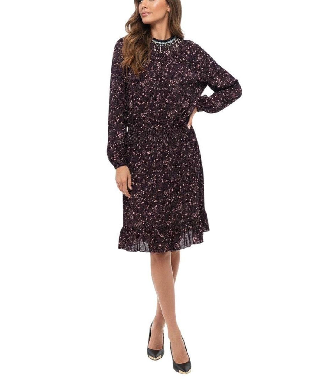 DSquared² Purple Embellished Round Neck Dress