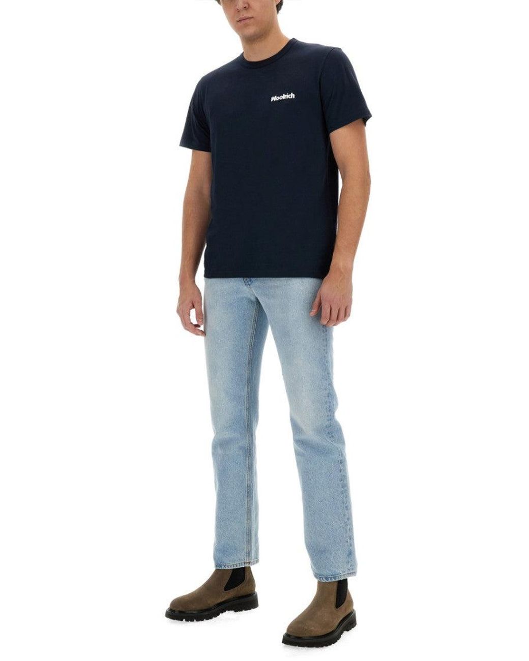 Woolrich Blue Logo T-Shirt Cotton T-Shirts for men