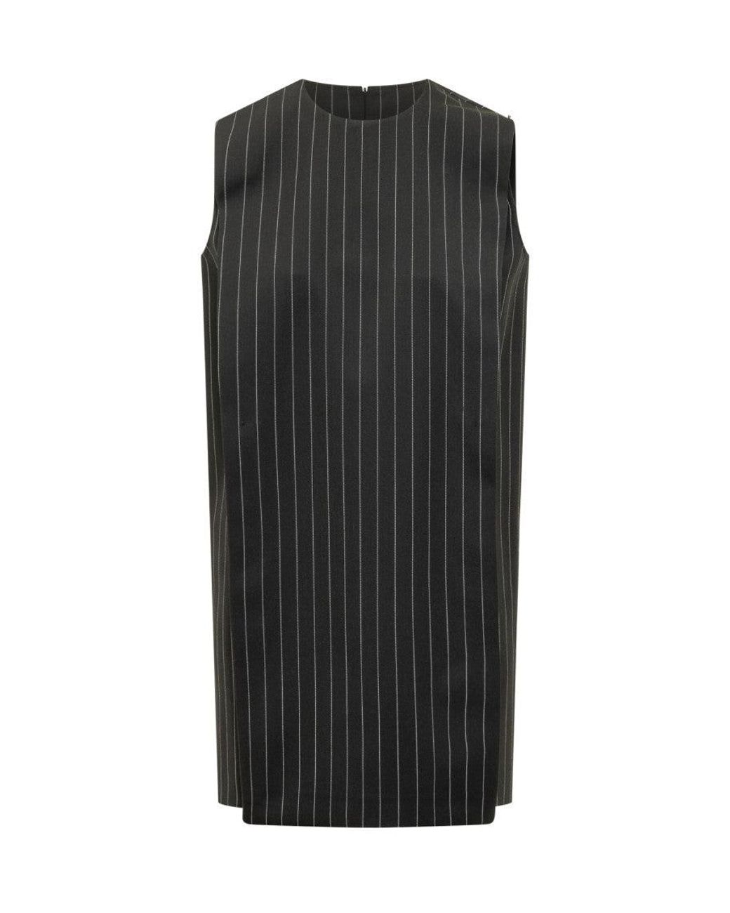 Sportmax Black Stripes Round Neck Mini Dress