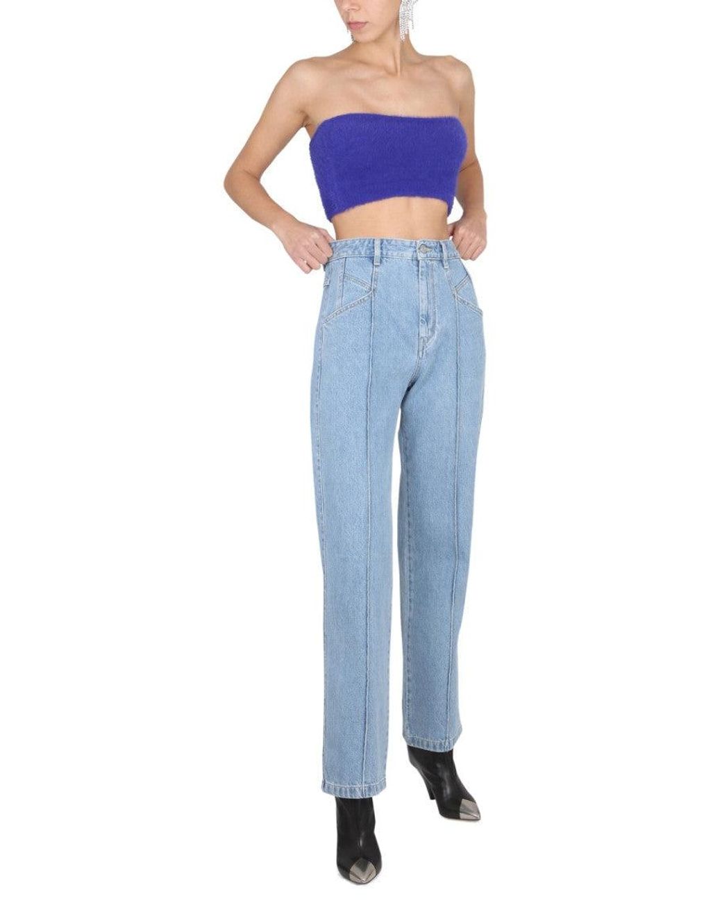 Isabel Marant Blue High-Rise Mini Jeans With Front Button Closure