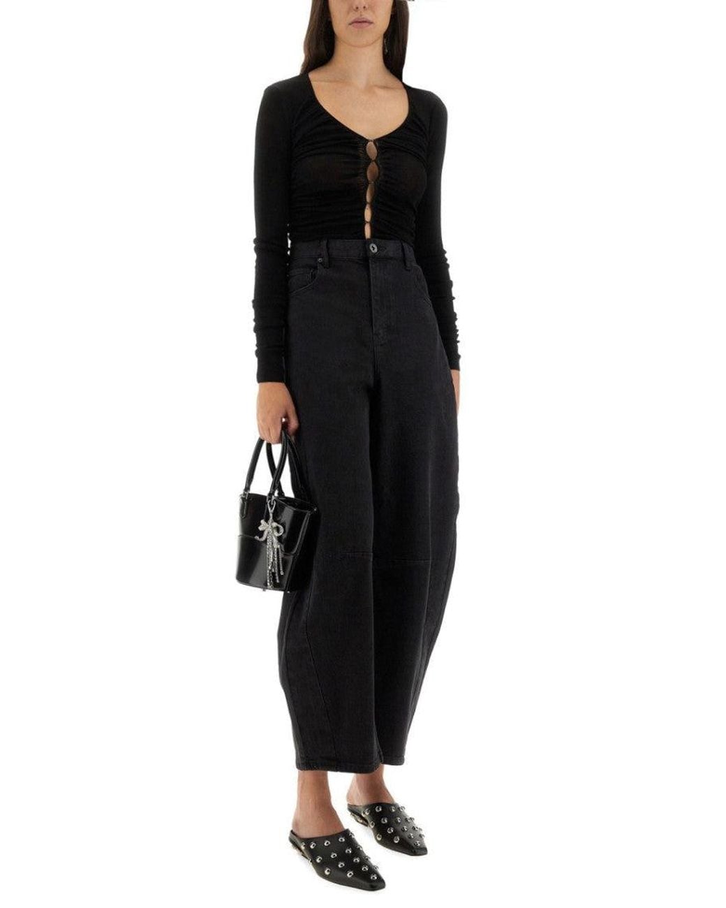 Self-Portrait Black Solid Scoop Neck Top