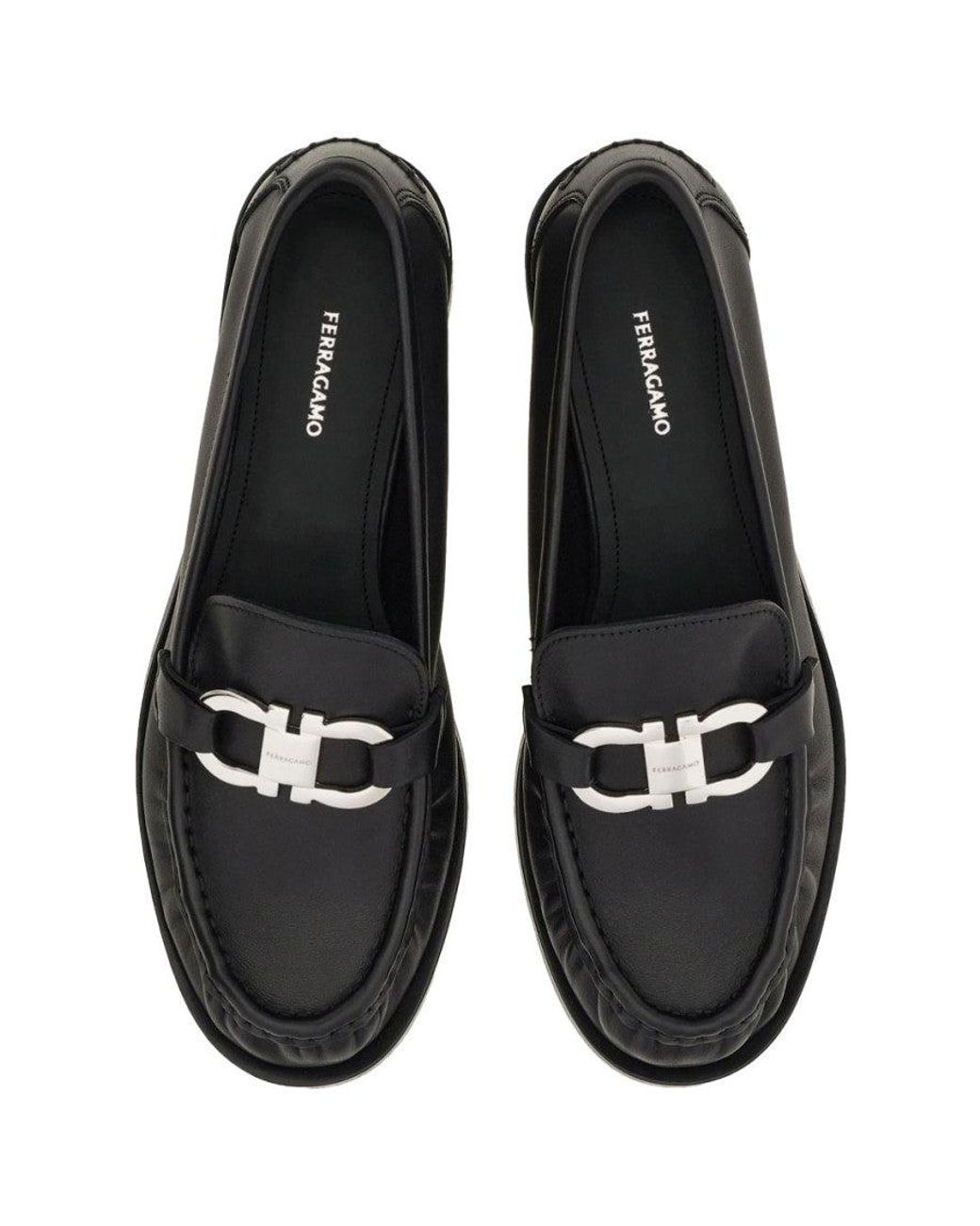 Ferragamo Black Gancini Ornament Loafers