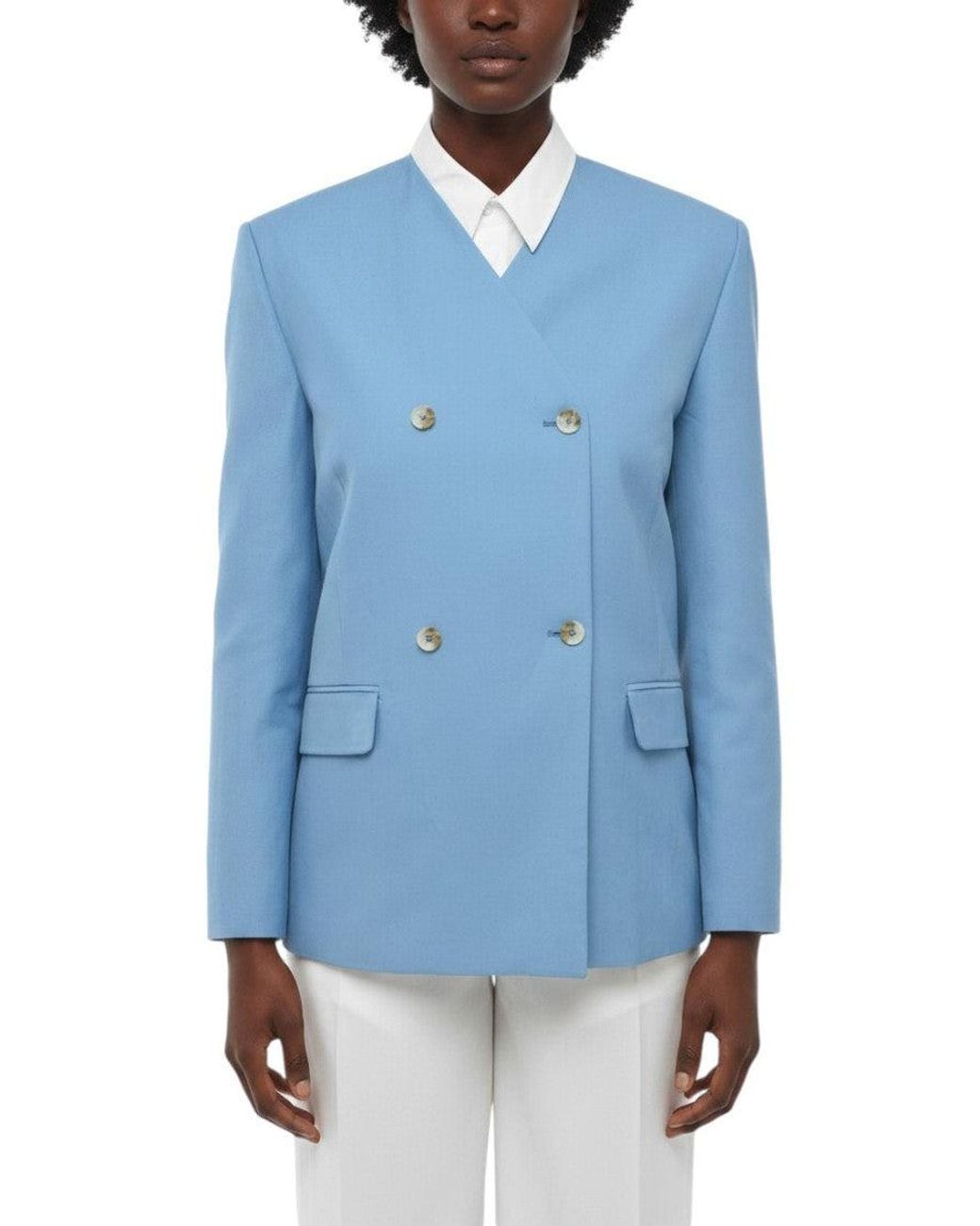 Loulou de Saison Blue Sky Solid V Neck Blazer