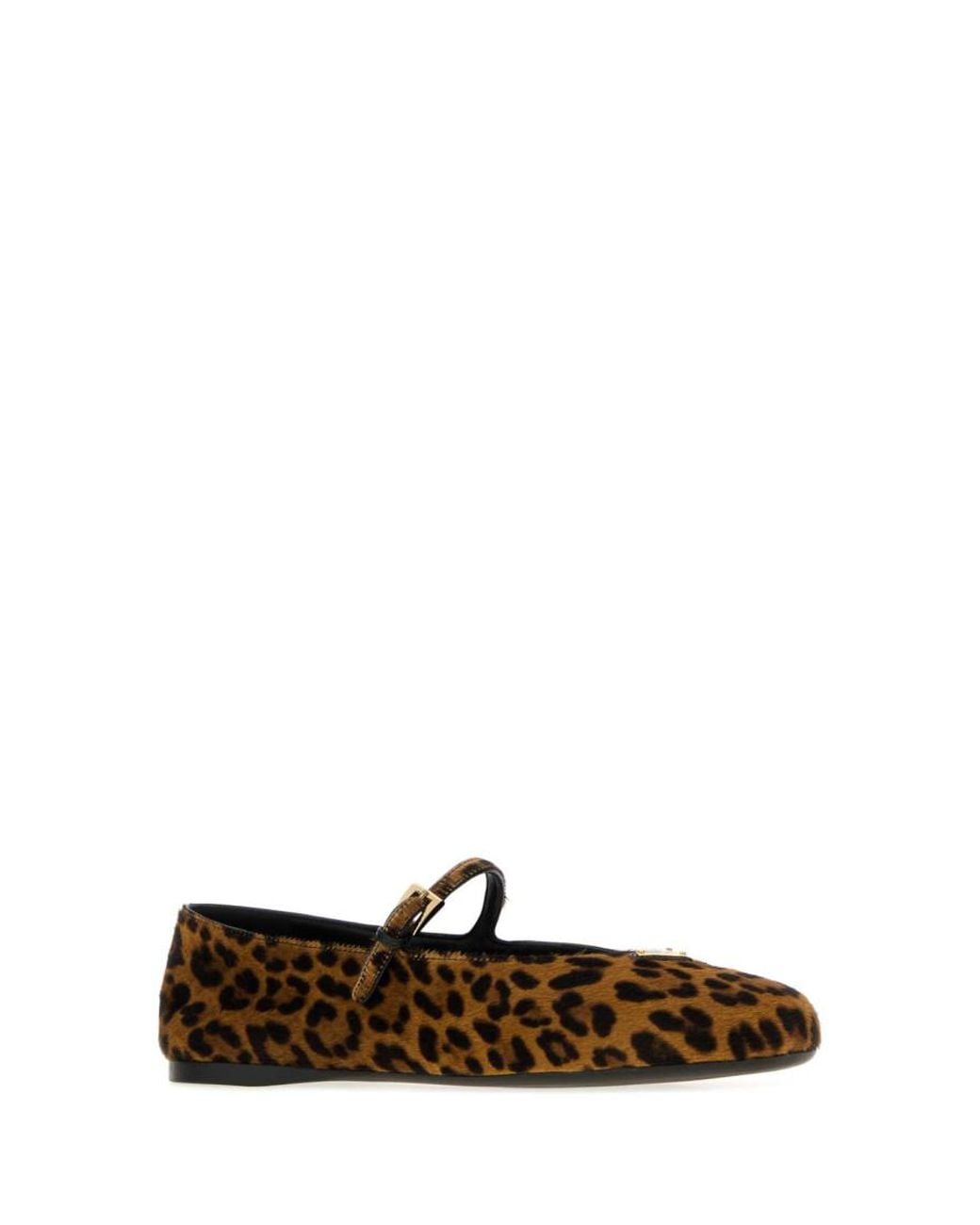 Prada White Leopard Print Round-Toe Ballet Flats