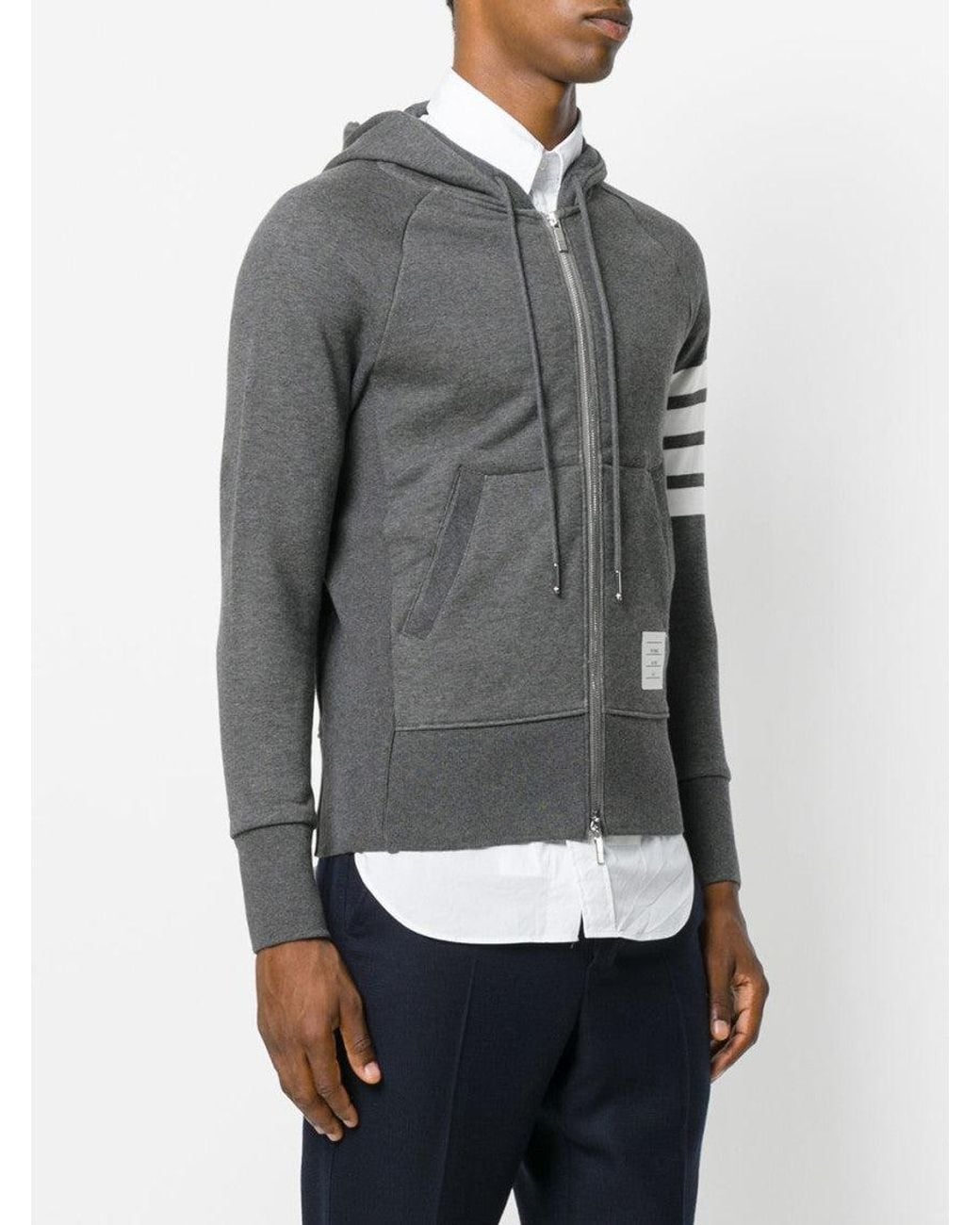 Thom Browne Gray Logo Stripes Hoodie for men