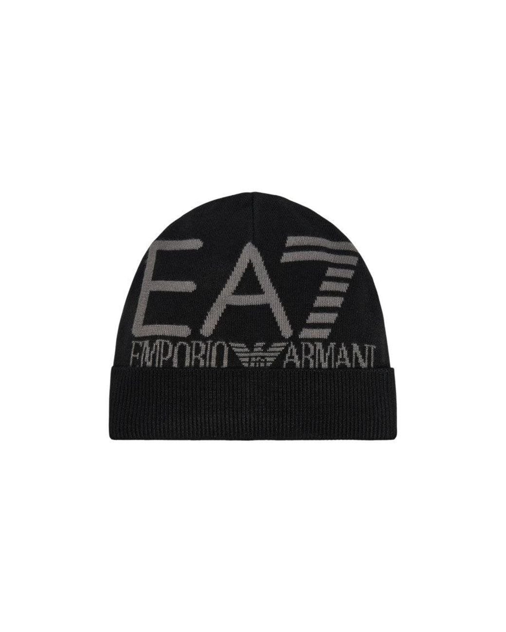 EA7 Black Logo Beanie Cap for men