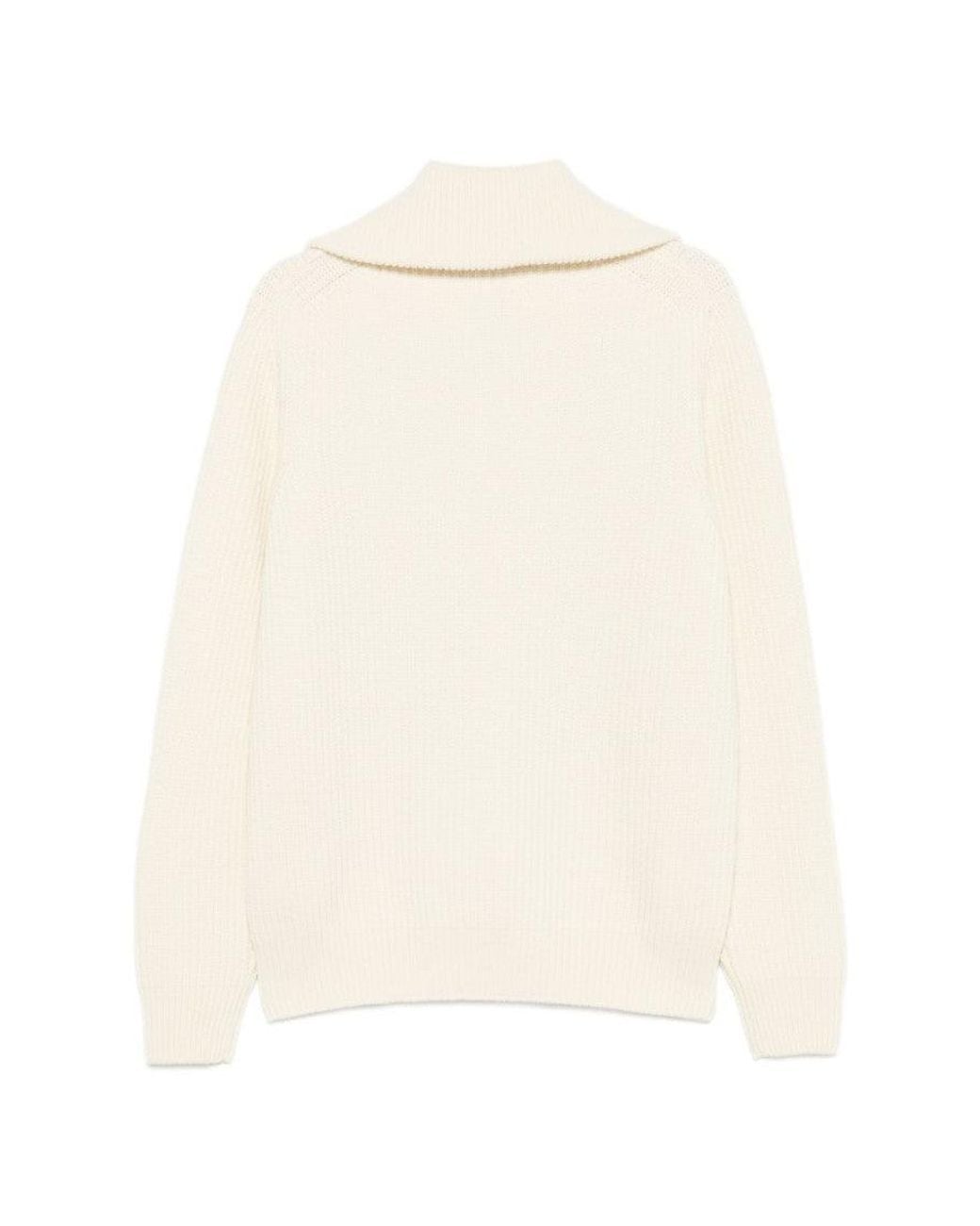 Moncler White Off Half Zip Logo Sweater for men