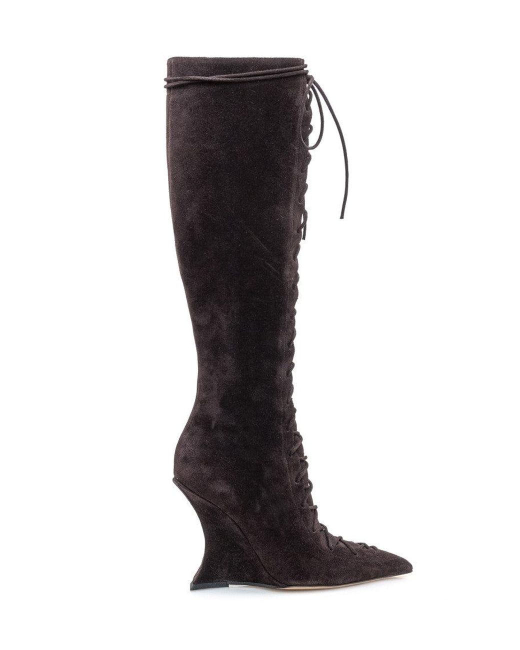 Paris Texas Black Wedge Lace-Up Boots