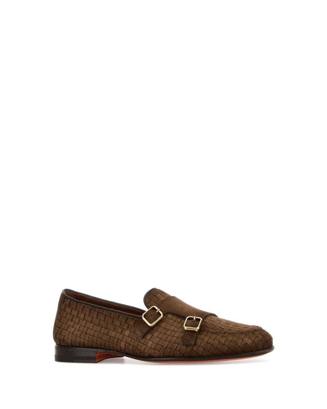 Santoni Brown Woven Loafers for men