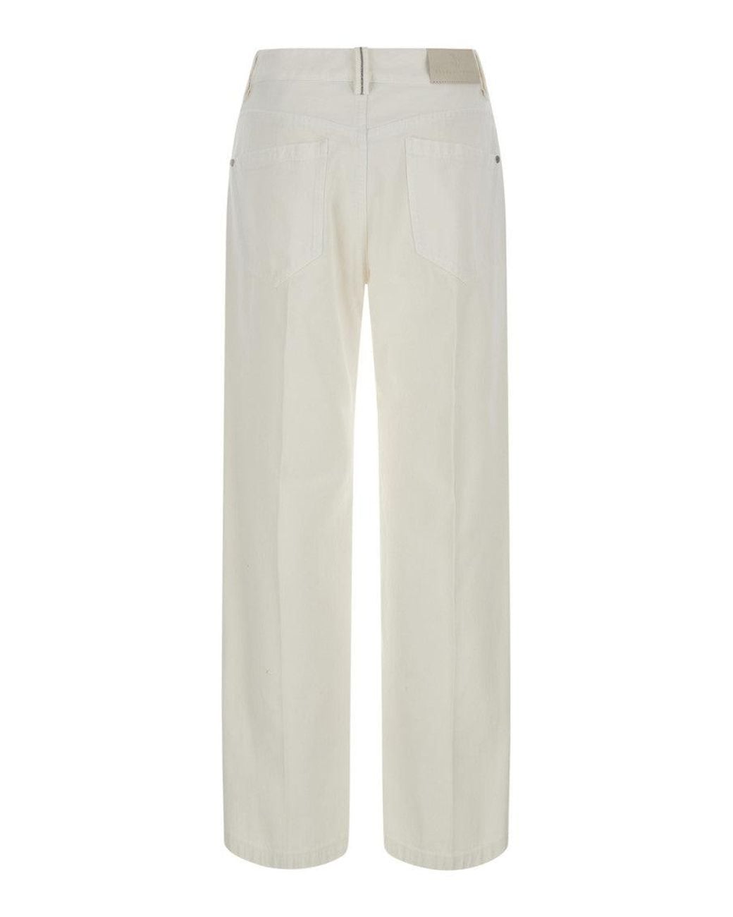 Brunello Cucinelli White Regular Flat Front Pant