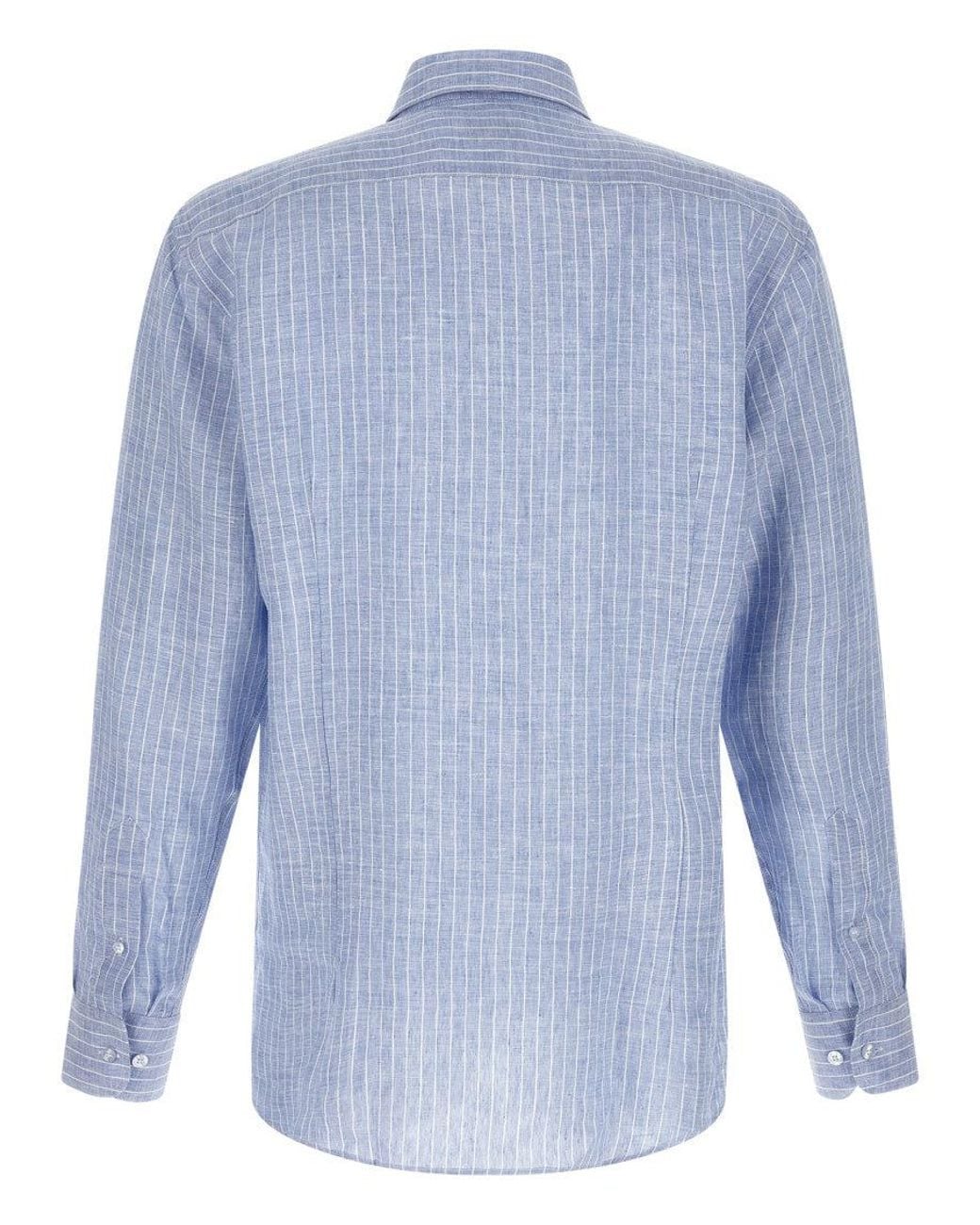 Etro Blue Light Striped Linen Shirt for men