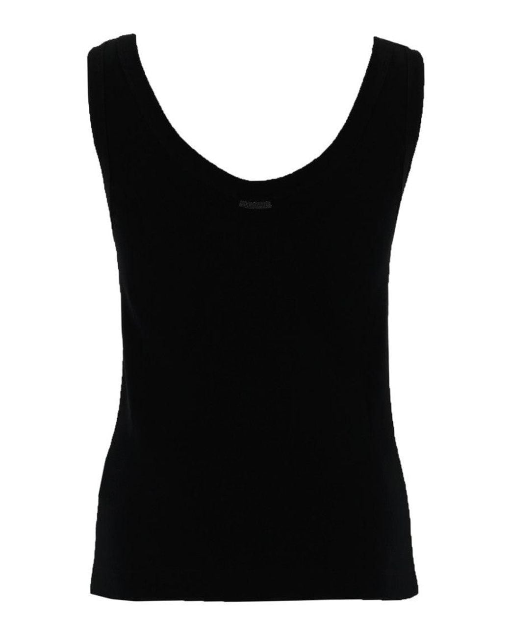 Brunello Cucinelli Black Solid Scoop Neck Top