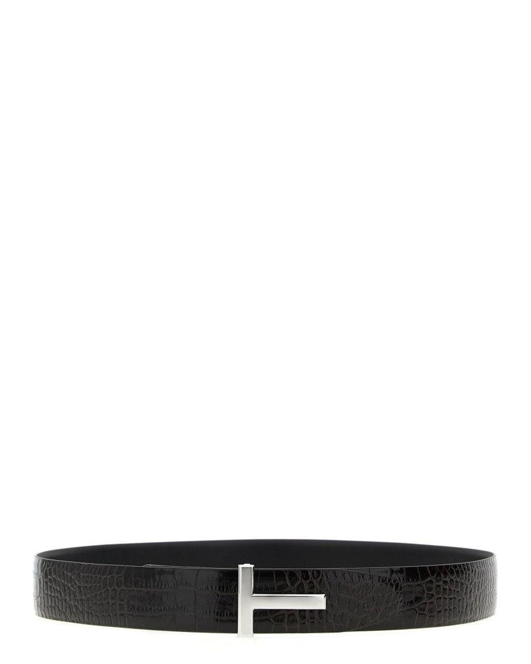 Tom Ford Black Reversible Logo Buckle Textured Belt for men