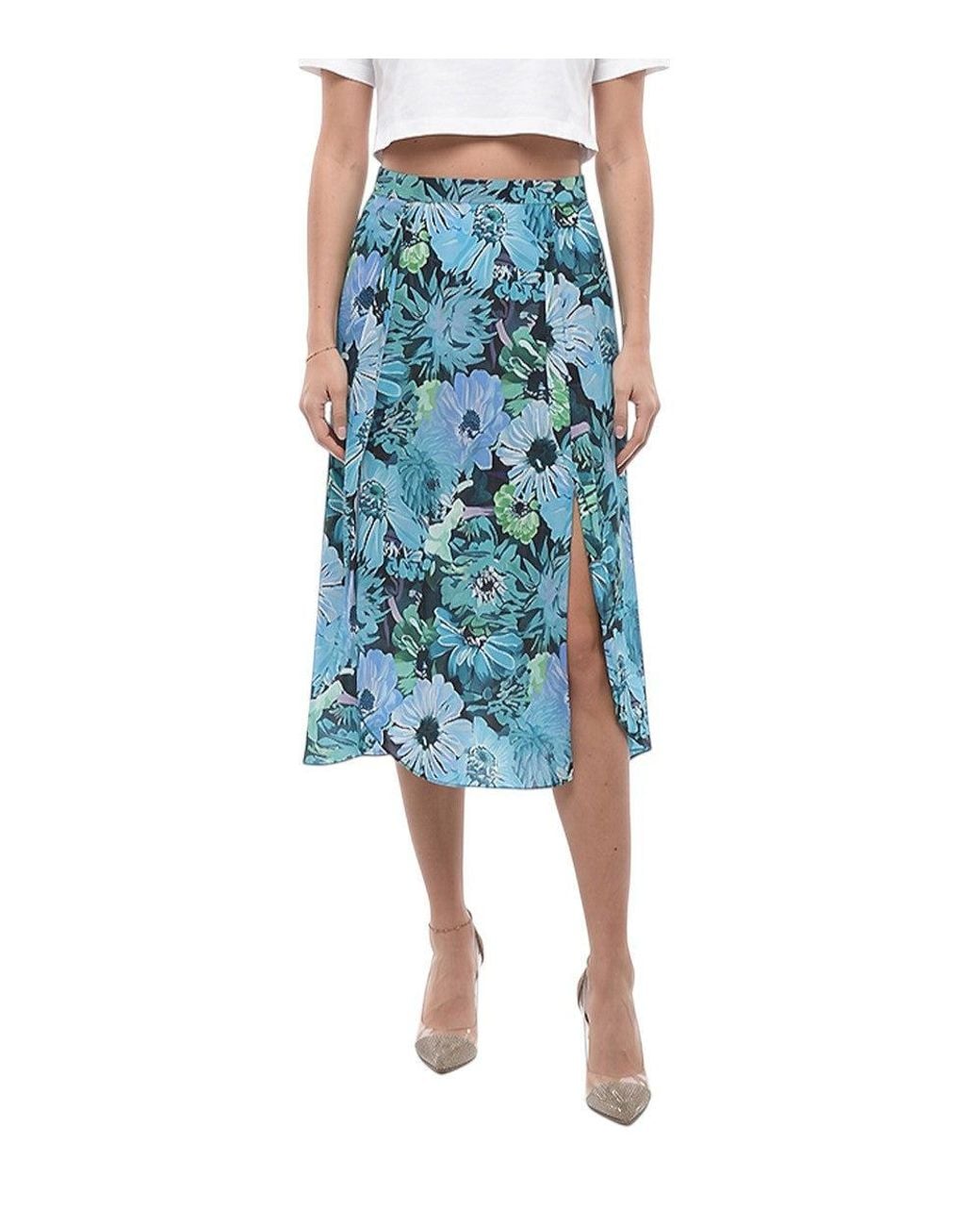 Stella McCartney Blue Light Floral Midi Skirt