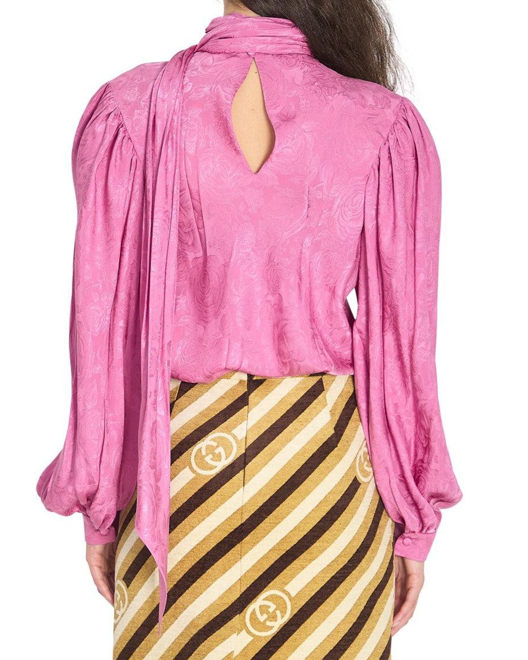 Gucci Pink Floral Mock Collar Top