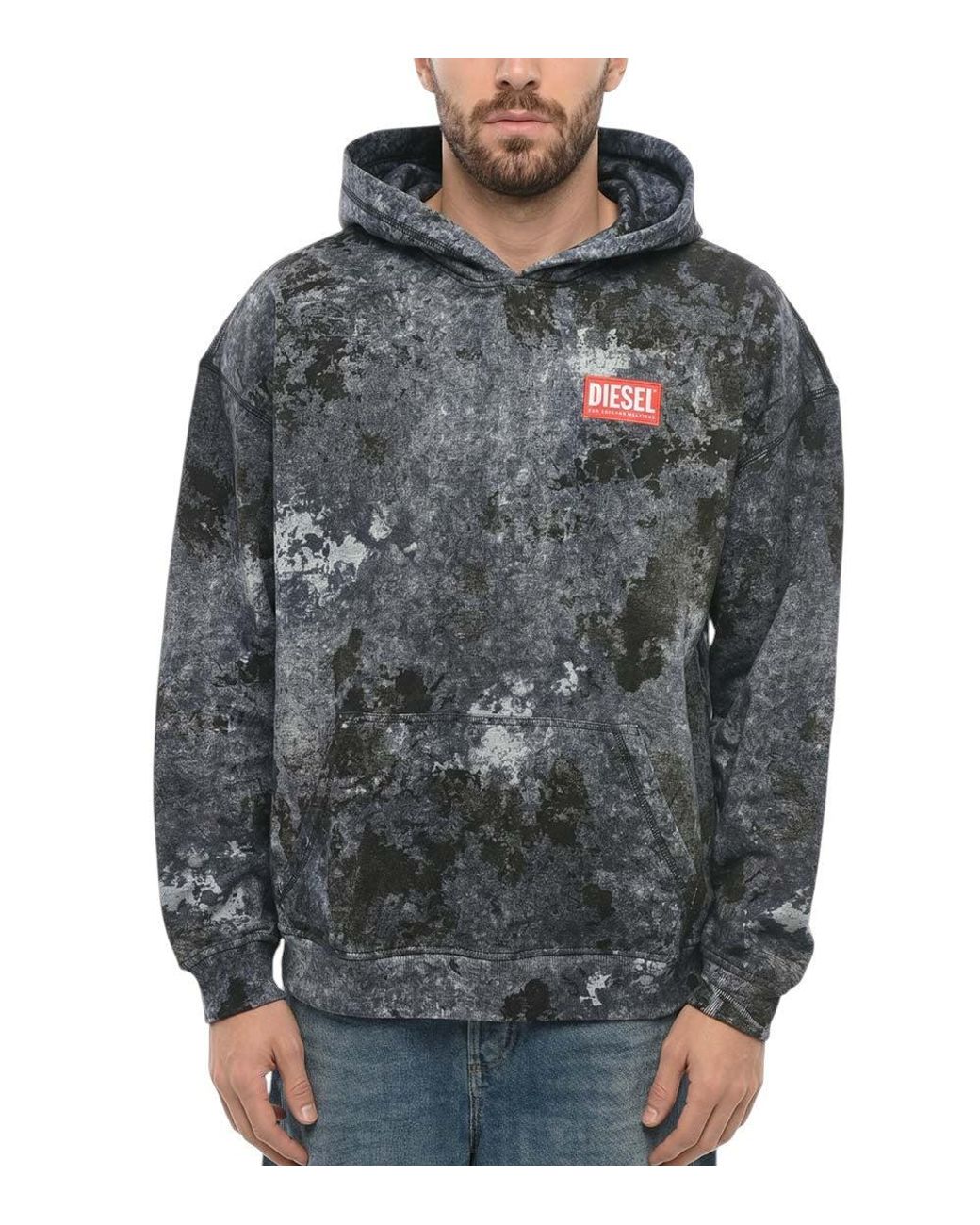 DIESEL Gray Tie-Dye Relaxed Hoodie for men