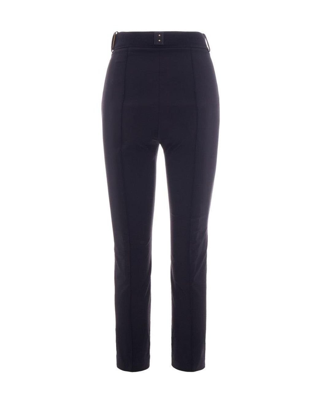 Elisabetta Franchi Blue Technical Bi-Elastic Pants With Laser-Engraved Logo Plaque
