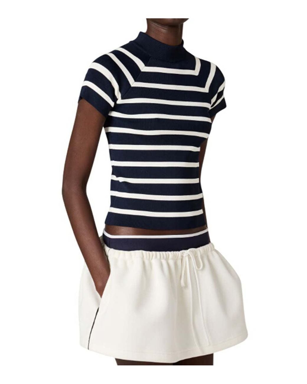 Miu Miu Blue Blackwhite Stripes Mock Collar Sweater