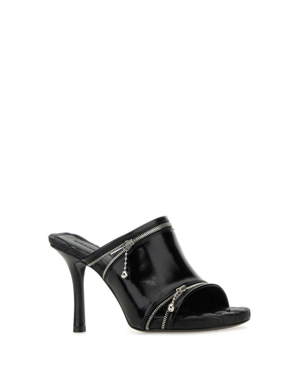 Burberry Black Glossy Leather Peep Flat For