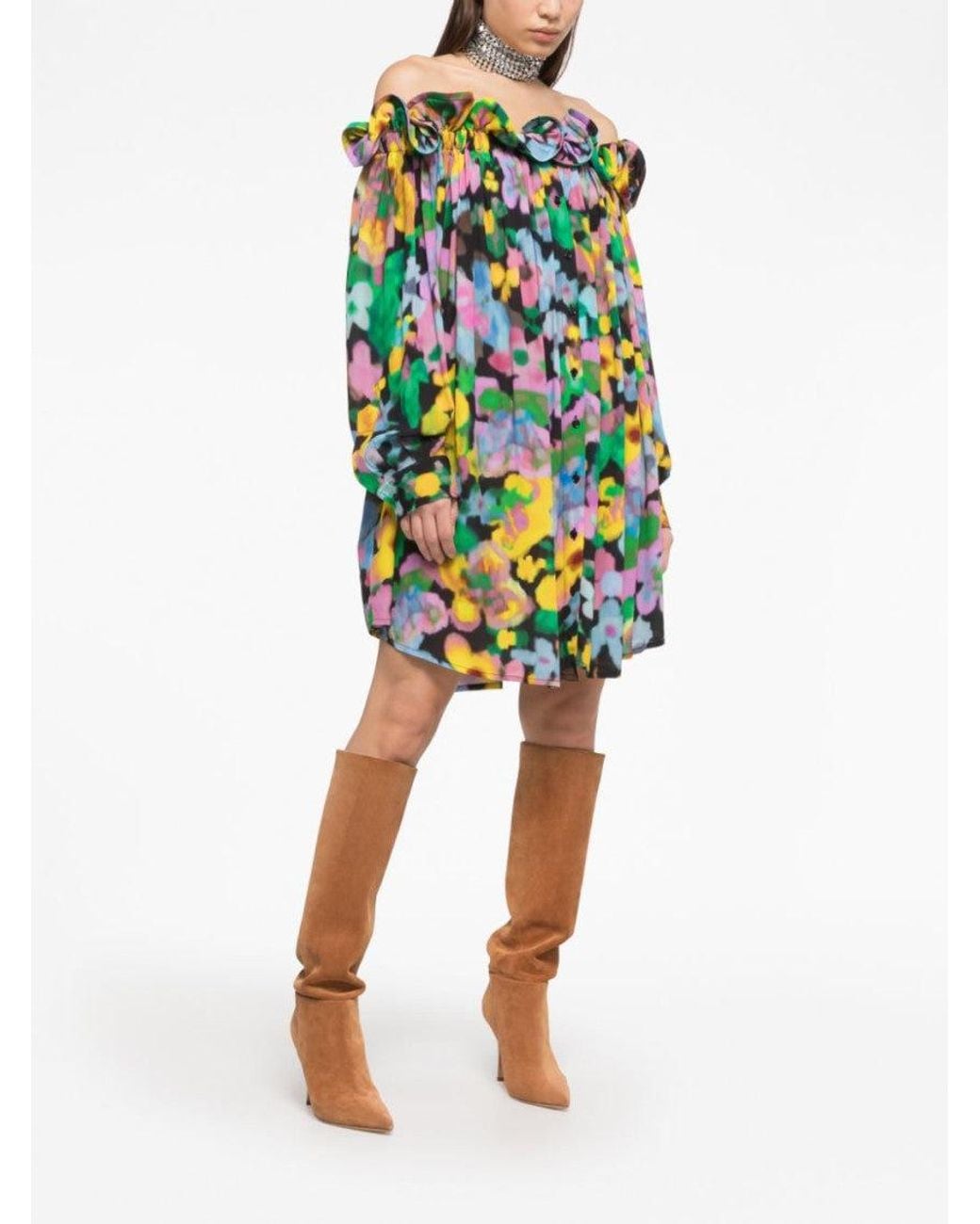 AZ FACTORY Blue Off Shoulder Short Dress