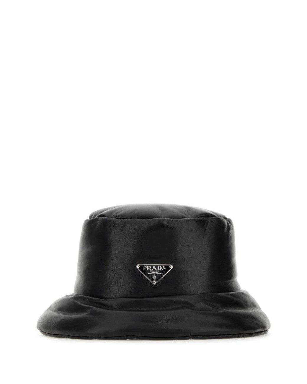 Prada Black Nappa Leather Padded Hat