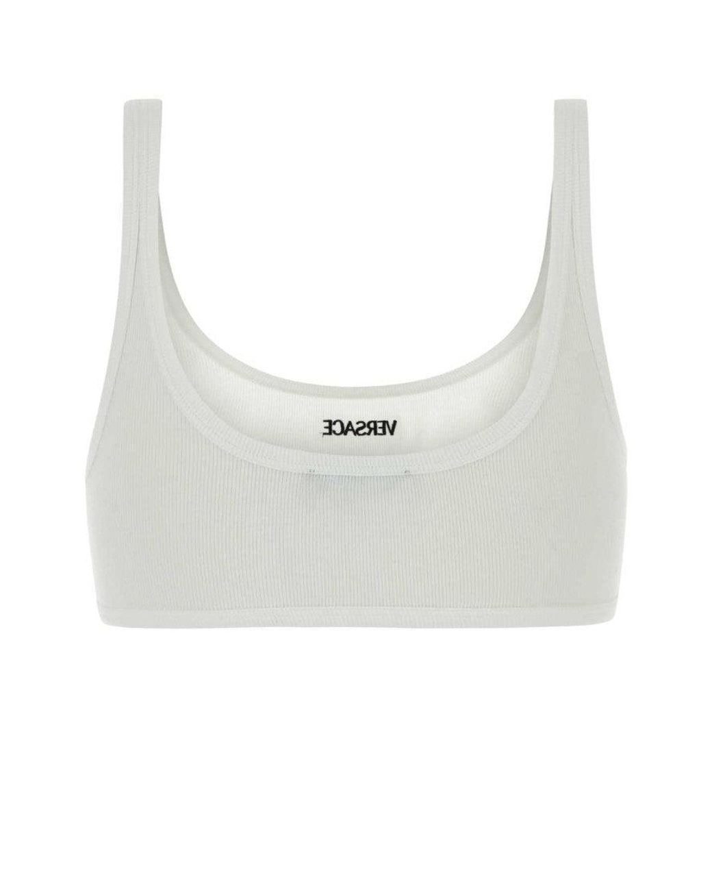 Versace White Logo Embroidery Ribbed Bra