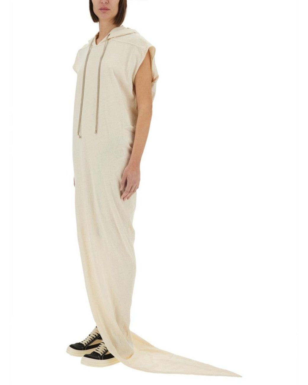 Rick Owens White Relaxed Maxi Dress With Hood