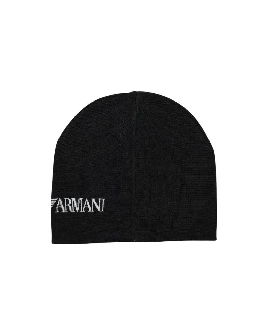 EA7 Black Logo Beanie Cap for men